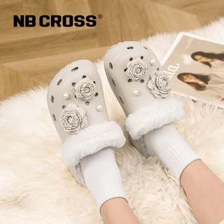 Nb Cross Flagship Store New Winter Clogs for Women, Fleece-Lined, Thickened, Warm Cotton Shoes, Fashionable Casual Furry Shoes