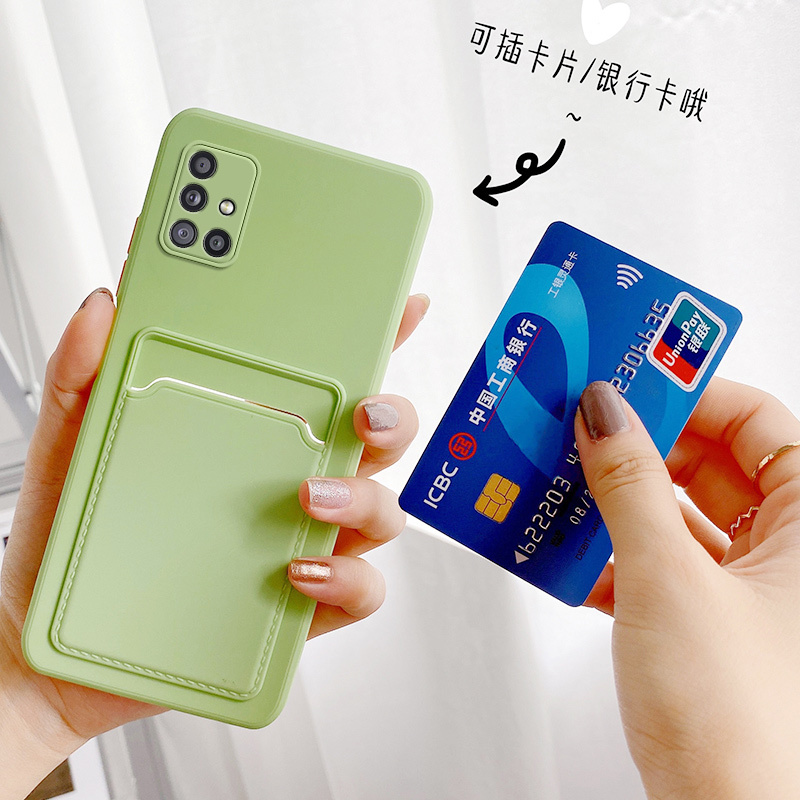 Suitable for Samsung A71 Phone Case Card Holder Galaxy A71 Protective Cover 4g Version Full Coverage Anti-Drop Sm-A715F Silicone Soft Case Overseas with Card Slot Galaxy Phone Case Ultra-Thin Shell