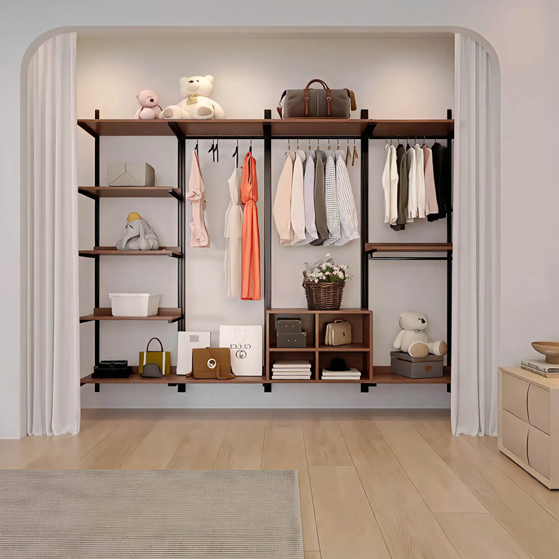 Cloakroom Hanging Rack, Wall-Mounted Clothes Rack, Open Double-Layer Wardrobe, Walk-In Assembly, Bedroom Bedside Wall