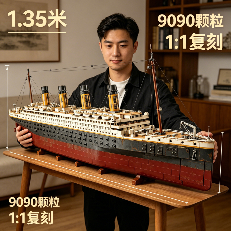 Titanic 9090 Building Blocks 135-Piece Cruise Ship Model, Huge and Difficult to Assemble Building Block Toy Gift