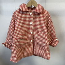 Anbu spring autumn and winter childrens and girls mid-length woolen quilted jacket red plaid 238 A02