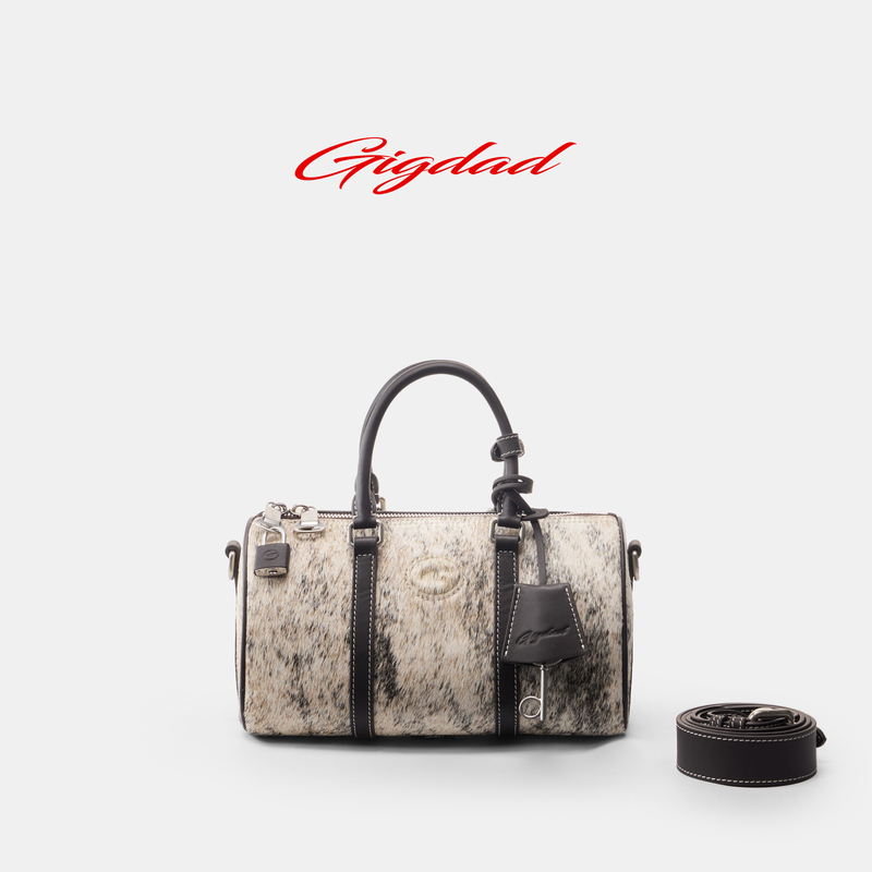 Gigdad Boston Bag Small Size First Layer Tiger Stripe Pattern Large Capacity Commuter Genuine Leather Gym Bag Travel Bag Handbag