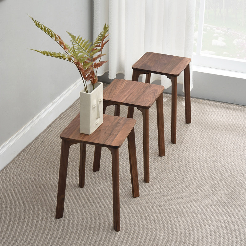 Solid wood square stool home Nordic adult living room wooden stool modern minimalist dining side stool black walnut high bench