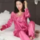 Mùa xuân và mùa thu quần dài tay lụa mỏng đồ ngủ nữ mùa hè băng lụa gợi cảm cộng với phân bón XL dịch vụ nhà ngắn tay - Bộ Pajama