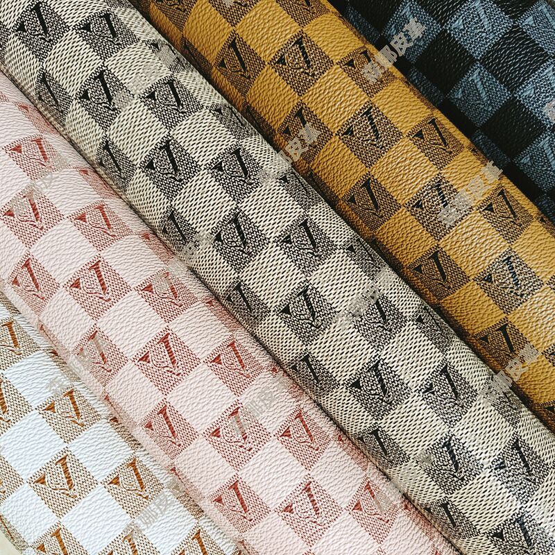 Leather Material V-Pattern Monogram Fabric A-Pattern Printed Pvc Artificial Leather Table Mat Sofa Box Bag Handmade Leather DIY