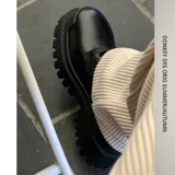 Парижские туфли Derbi Shoes Мужская круговая голова черная весна и осень Новая большая повседневная кожа