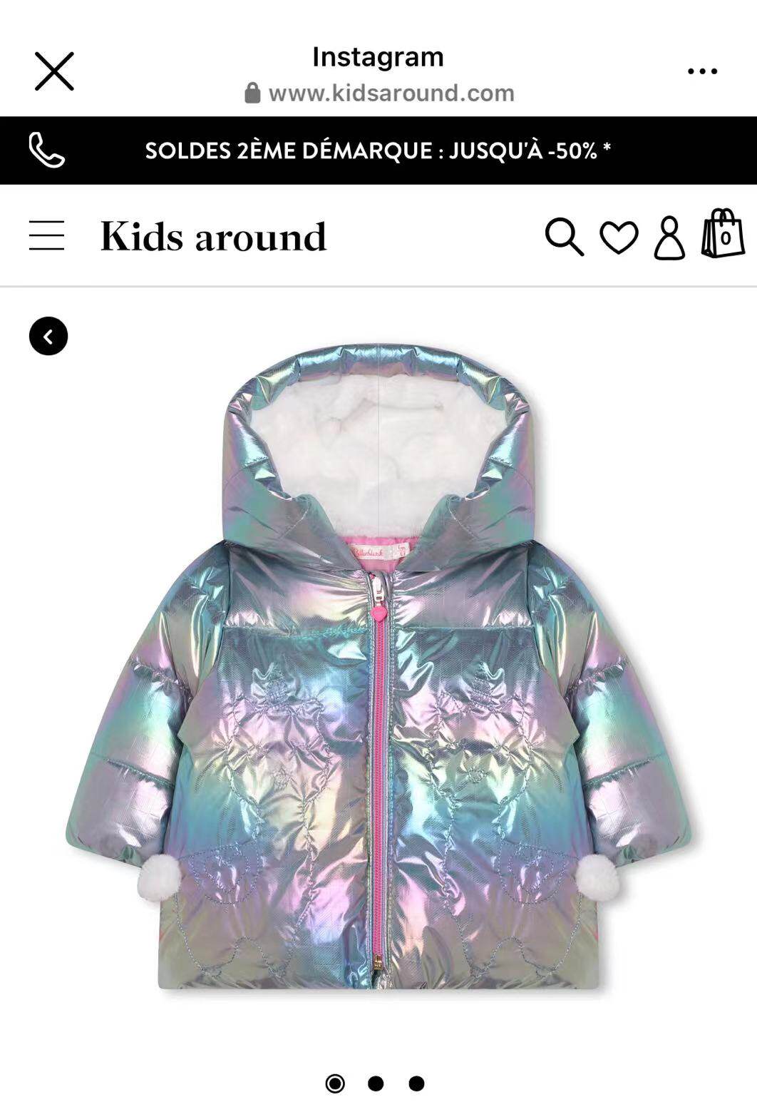 Детская куртка Жан 出口法国billieblush高级童装秋冬中长款可爱连帽棉服保暖收腰