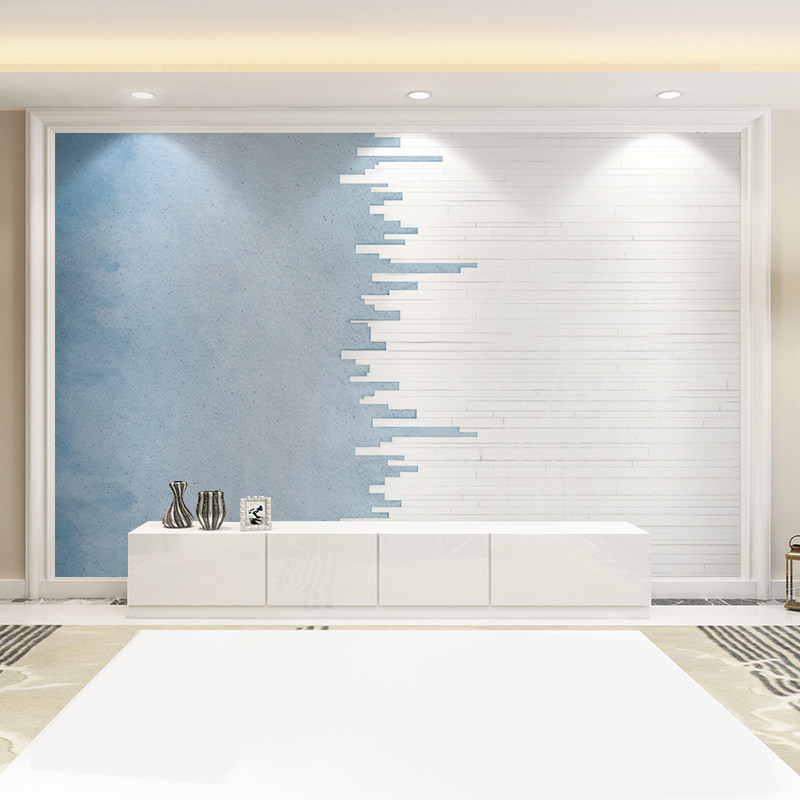 北歐電視背景牆壁畫藍白壁紙簡約現代客廳臥室壁紙手繪創意牆布