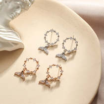 Ear Nail Fish Tail Minimalist Korea Temperament Small Silver Earrings Woman Design Sensation Small Crowdnet Red Dolphin Without Ear Clip