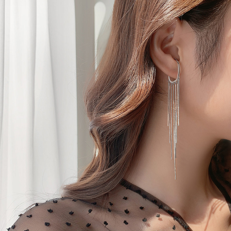 Ear-hanging female long version of super-fairy without ear clip Sentinogassen Superior Sense Temperament Earbone Clip Earrings Streaming Suear