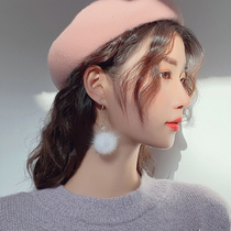 New water mink wool ball earrings without earhole S925 pure silver super fairy nail 100 hitch pendant Korean net red ear clip woman