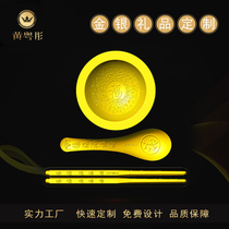  Huang Yuetong pure gold bowls chopsticks spoons gold tableware pure gold bowls silver chopsticks pure silver spoons Gold custom pure gold crafts