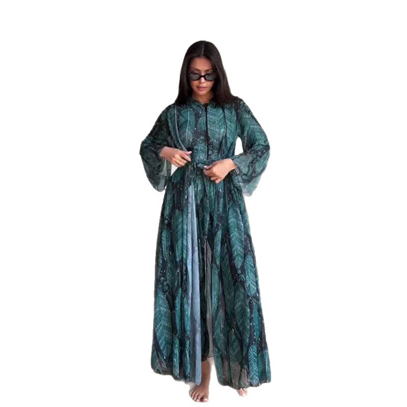 2025 New European and American Amazon Cross-Border Export Women's Long-Sleeved Cardigan Holiday Style Triangle Swimsuit Set