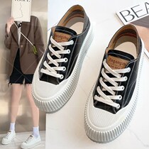  Biscuits Shoes Leather Face Women Small White Shoes 2022 Spring Autumn New Pine Cakes Thick Bottom Lace Casual Sneakers Women Board Shoes