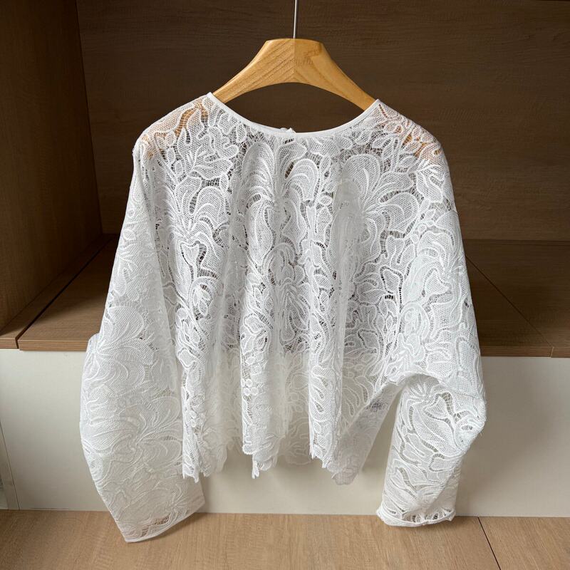 Shang1 Niche Designer 2026 Spring/Summer New Product Simple and Elegant Cut-Out Lace Top Long-Sleeved Blouse