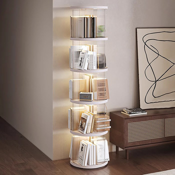 Bookshelf Floor-Standing Storage Rack 360-Degree Rotating Movable Display Bookcase Living Room Study Corner Multi-Layer Storage Rack