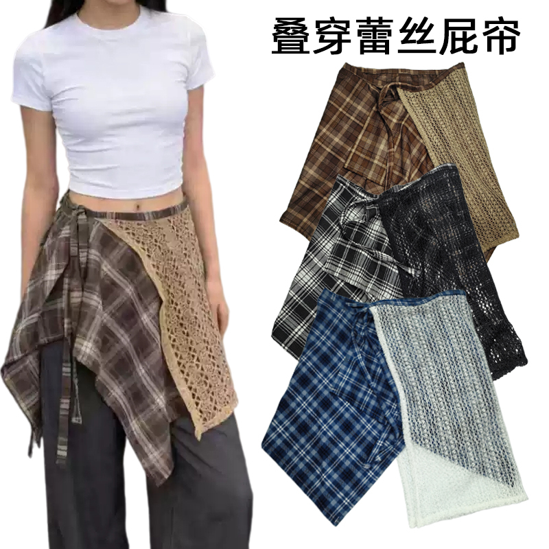Autumn and Winter Women's Layering Essential: Plaid Skirt with a Single-Piece Tie, a Figure-Flattering Shirt with an Irregular Hem and Half-Length Skirt Autumn and Winter Women's Layering Essential: Plaid Skirt with a Single-Piece Tie, a Figure-Flattering Shirt with an Irregular Hem and Half-Length Skirt