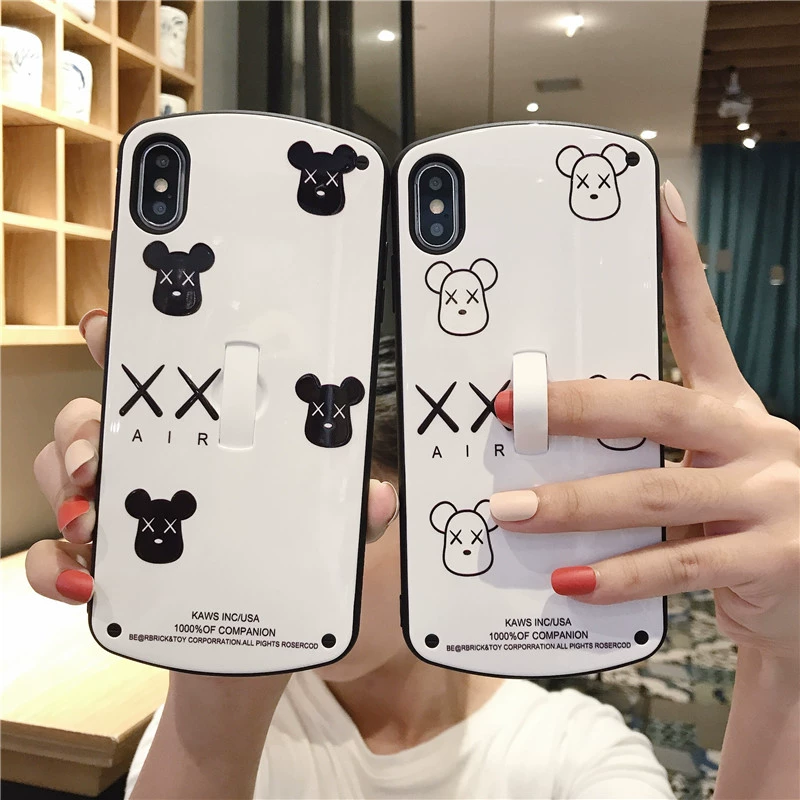 Con gấu thương hiệu thủy triều phù hợp với iPhone11 Vỏ điện thoại di động iPhone11 Vỏ mềm silicon Apple xsmax Giá đỡ nhẫn Apple xr 8plus bao gồm tất cả 7plus chống rơi 6splus lưới màu đỏ 8 nữ x bộ triều - Nhẫn