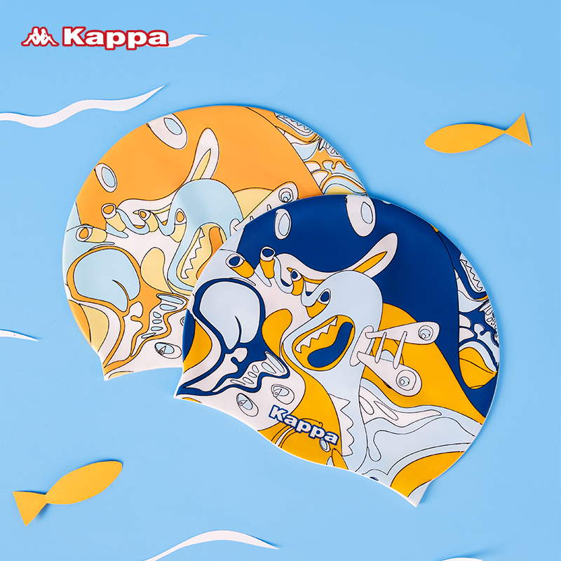 Kappa children's swimming cap boys and girls universal waterproof not strangle head ear protection cute cartoon silicone swimming cap