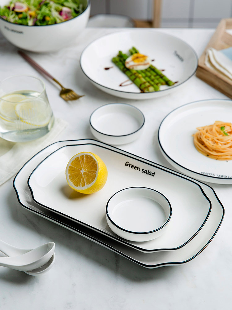 Scene for the Nordic contracted ceramic tableware, black letters dishes suit fish plate flat rice bowls rainbow such as bowl soup bowl