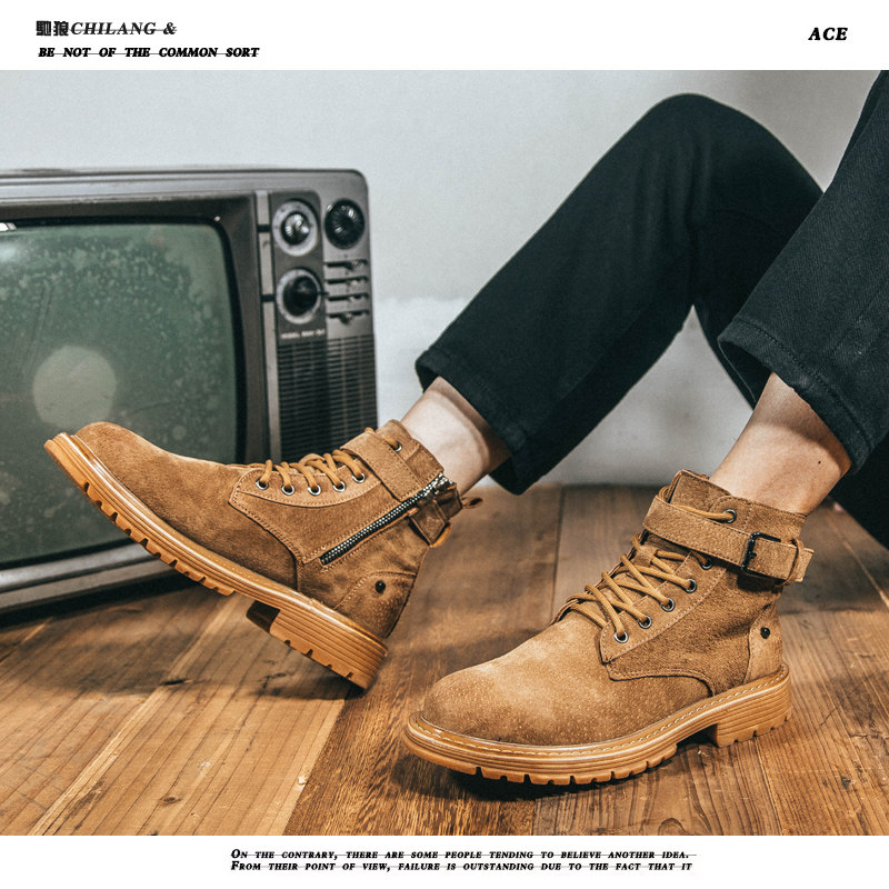 Martin Boots Men's Side Pull Chain Retro High Cylinder Men's Shoes Middle Cylinder Men's Boots Tide Inglém Wind Summer Thin Tooling Boots