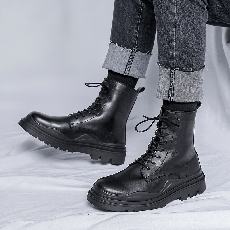 Martin boots men's trendy spring and autumn British style high-top shoes retro thick bottom casual mid-tube motorcycle tooling short boots men