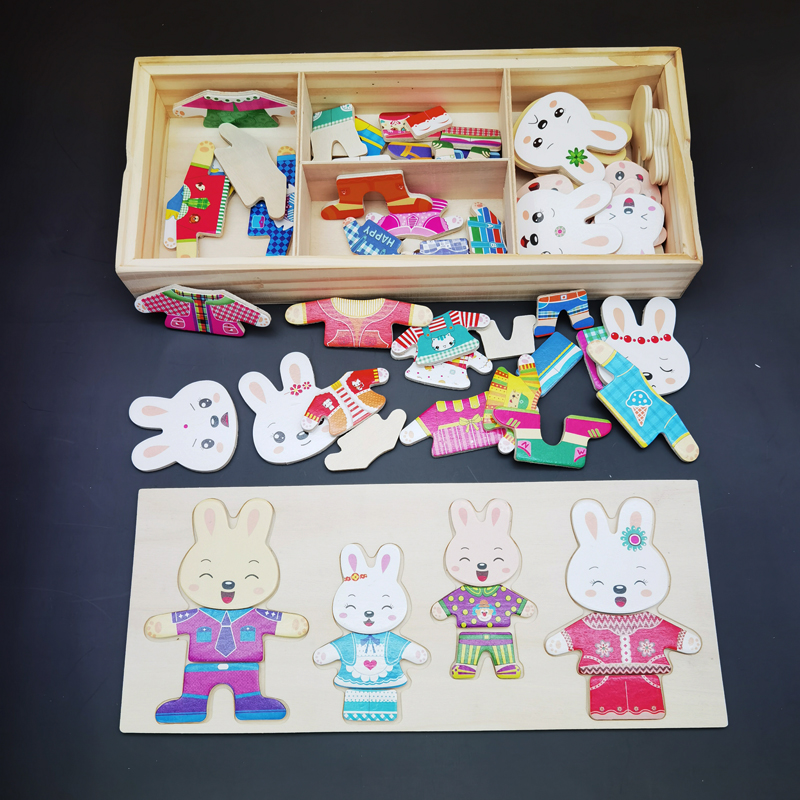 Bear changing clothes geometric shape three-dimensional jigsaw puzzle building blocks 2-3-4 years old children's early education educational toys