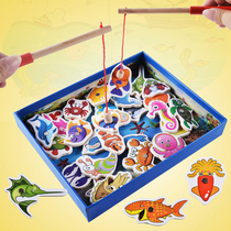 Childrens Montessori early education puzzle force fishing toy Toddler 1-2-3 years old Magnetic baby parent-child game Wooden