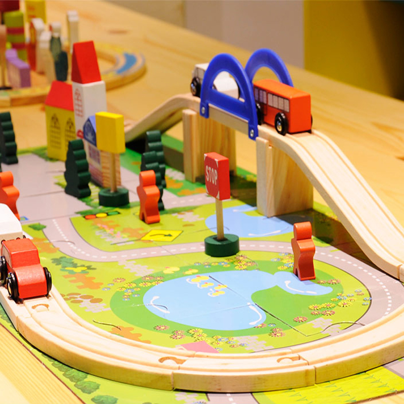 Children's city building track overpass Building blocks Puzzle train Thinking ability Thinking intelligence toy