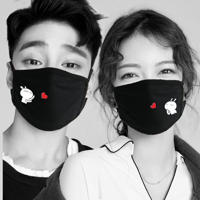 Autumn and winter couple masks male and female couple models cotton cloth black cute personality cartoon warm fashion Korean version of the tide