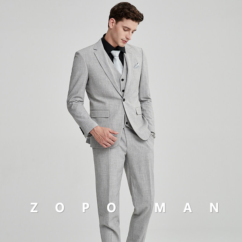 zopo men's gray casual spring business suit wedding dress slim wedding dress formal dress work suit suit
