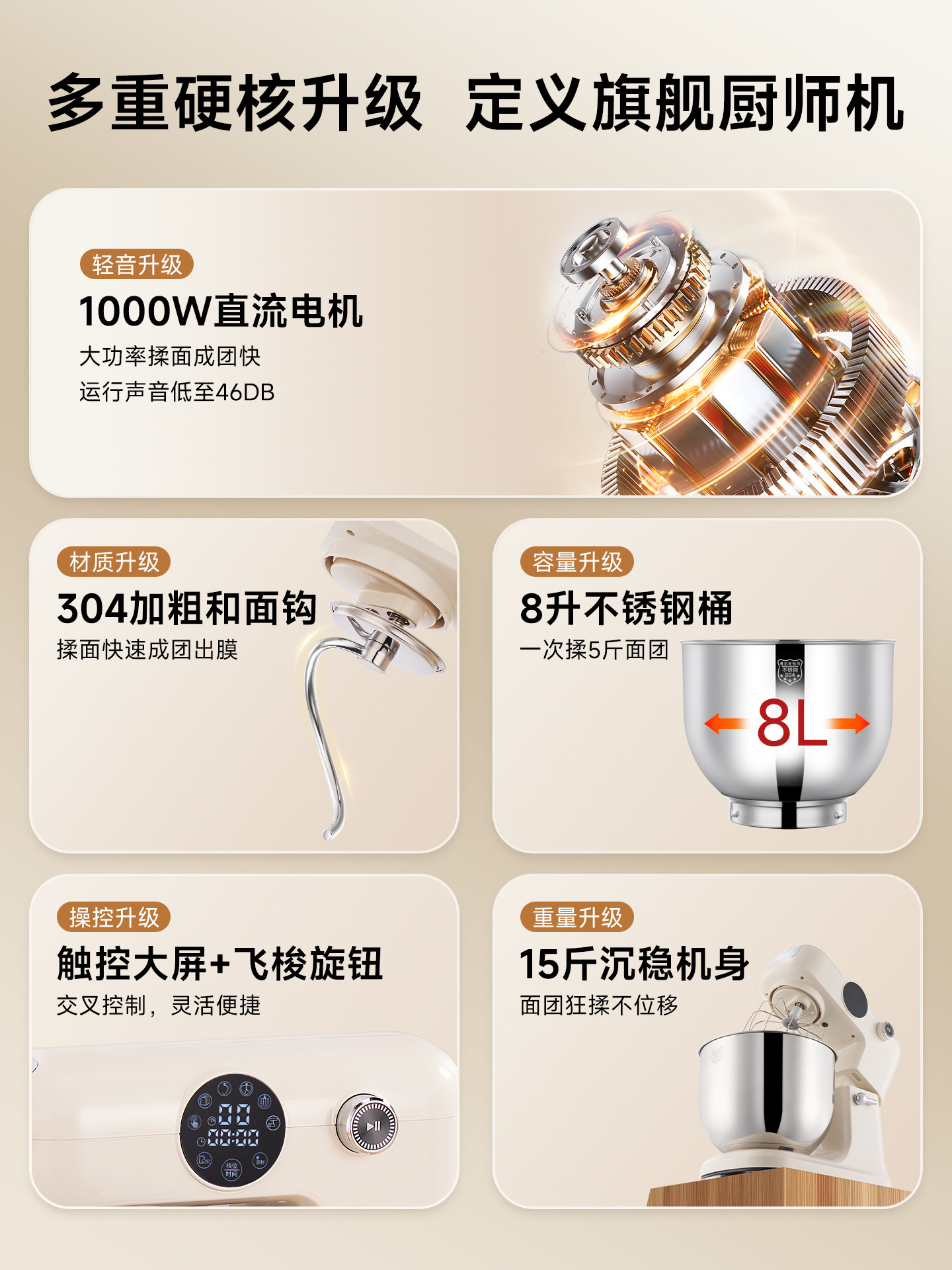 [National Subsidy 15%]Shunran 607 Dc Chef Machine 8-Liter Household Fully Automatic Small Commercial Dough Kneading and Mixing Machine