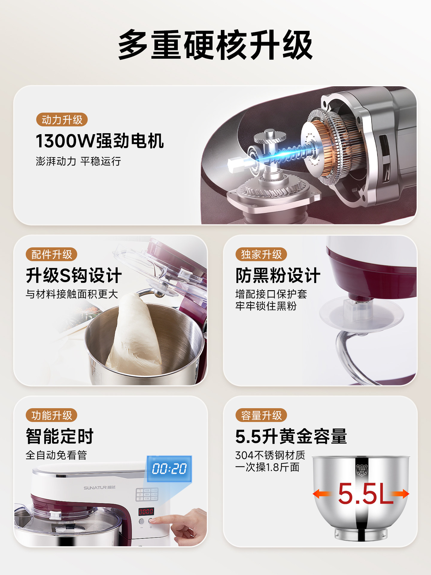 [National Subsidy 15%]Shunran Egg Beater Desktop Electric Mixer for Home and Commercial Use, Special for Baking, Cream, and Dough Mixing Chef Machine