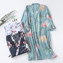  Japanese kimono robe mens cotton womens pajamas Spring and summer thin cotton pajamas Long nightgown Home clothes sweat steaming clothes Bathrobes