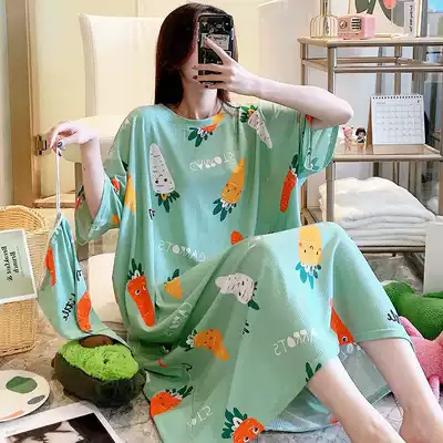 Fat Plus Size Nightdress Women 300 Jin Summer T C Blend Thin Cute Short Sleeve Cartoon Fat Women Pajamas