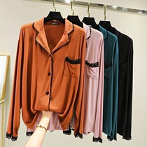  Large size modal bottoming shirt womens spring and summer new long-sleeved T-shirt loose thin pajamas wild lapel thin top