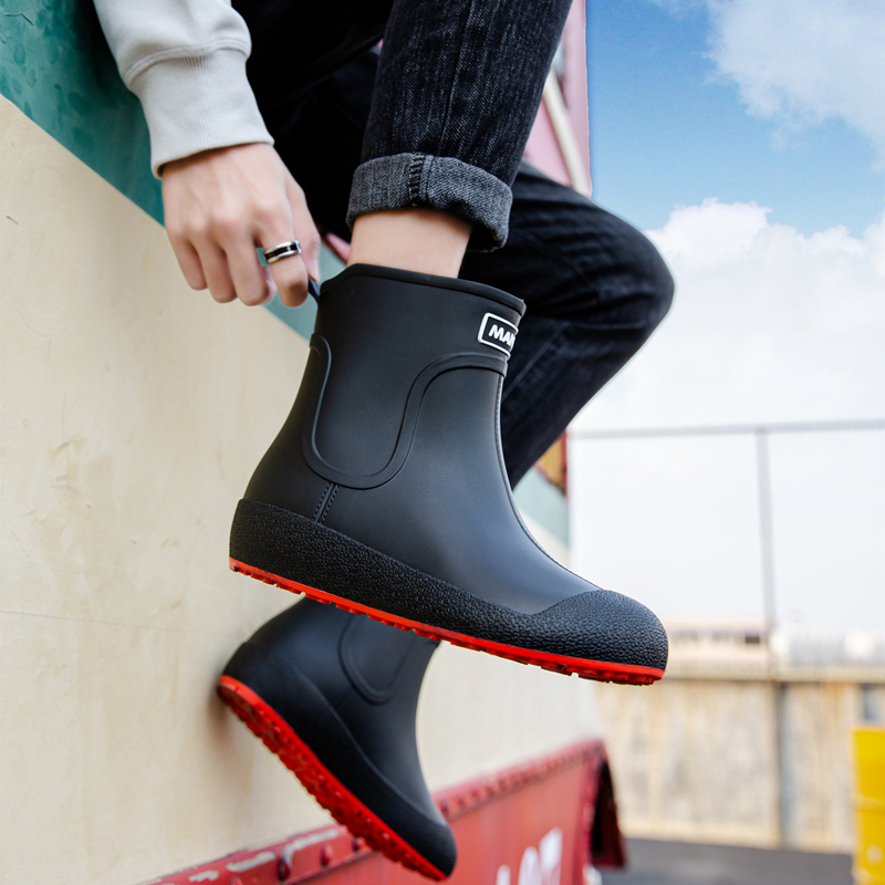 German non-slip rain boots men's mid-tube warm rain boots plus velvet waterproof shoes kitchen rubber overshoes car wash fishing shoes women