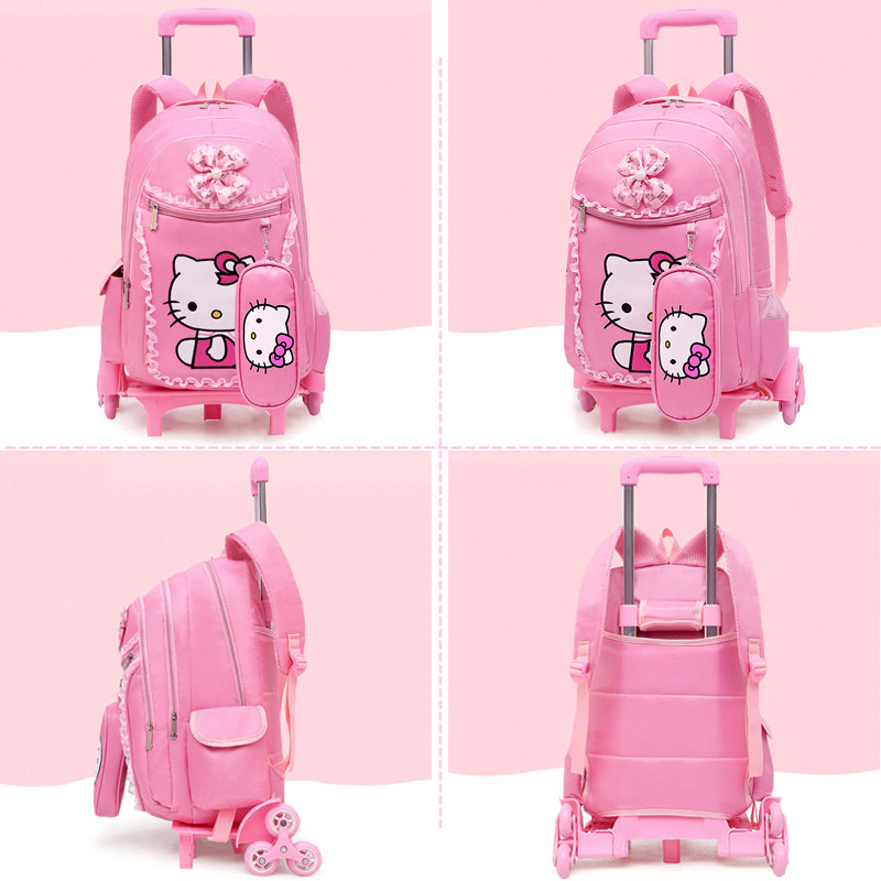 Children with wheels for primary school students tie rod bag girls girls 1-3-6 Grade 12 year old Princess waterproof 5