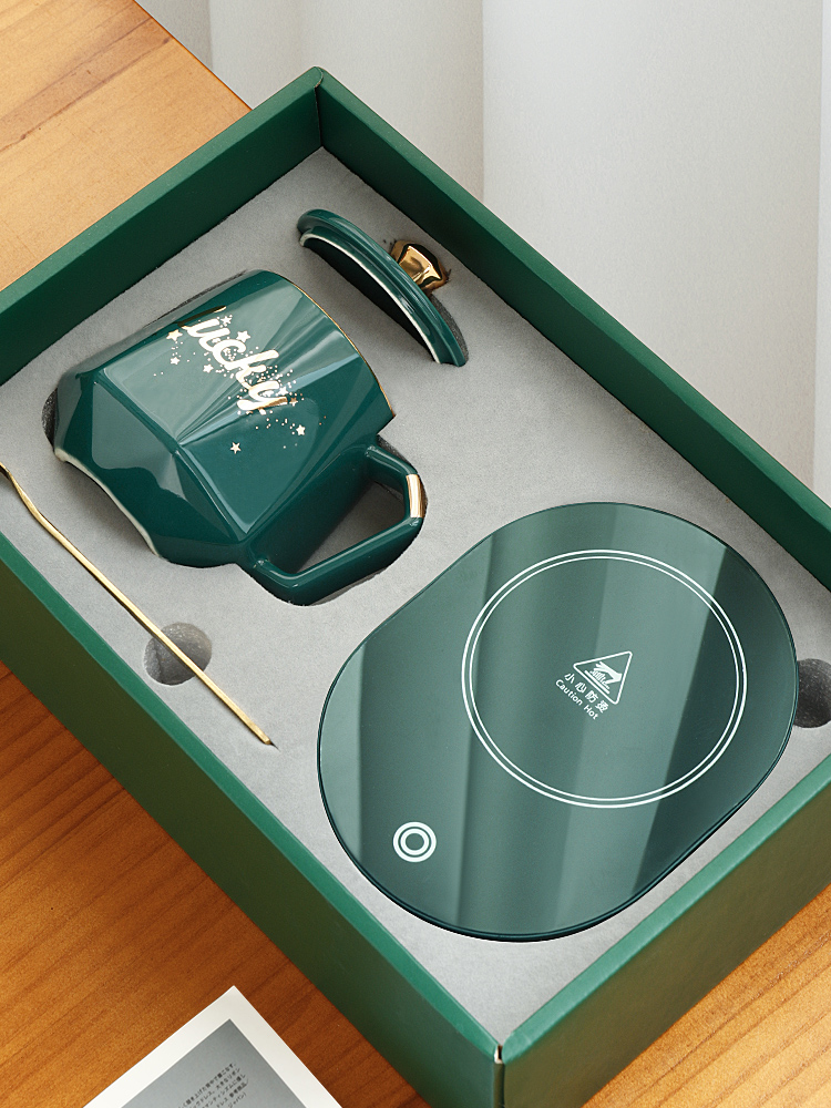 Mug with lid Spoon Large capacity personality creative constant temperature coffee cup Home office couple water cup gift box