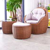 Lazy rattan chair Round single backrest chair Leisure balcony small table and chair rattan chair Household rattan outdoor rattan chair