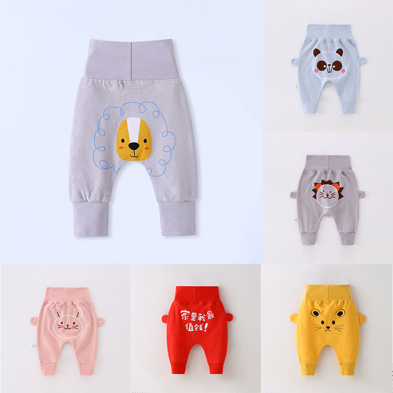 One year old baby pants spring autumn pure cotton boy big fart pants baby high waist and belly protection PP pants thin outside wearing cartoon