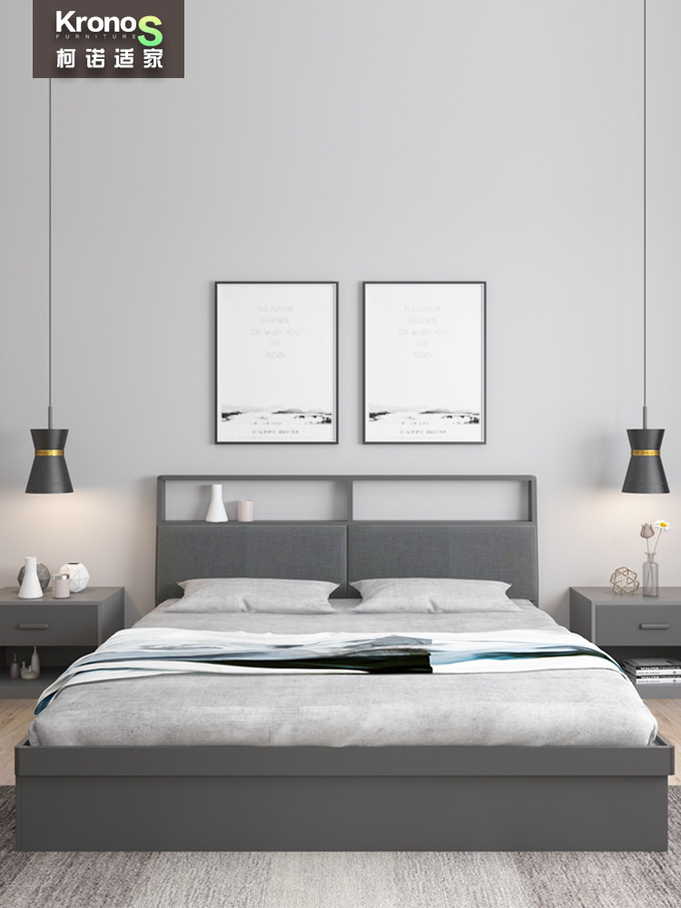 Konoska Nordic bed Double bed 1 8-meter bed Master bedroom 1 5-meter bed Modern simple fabric bed Head storage bed