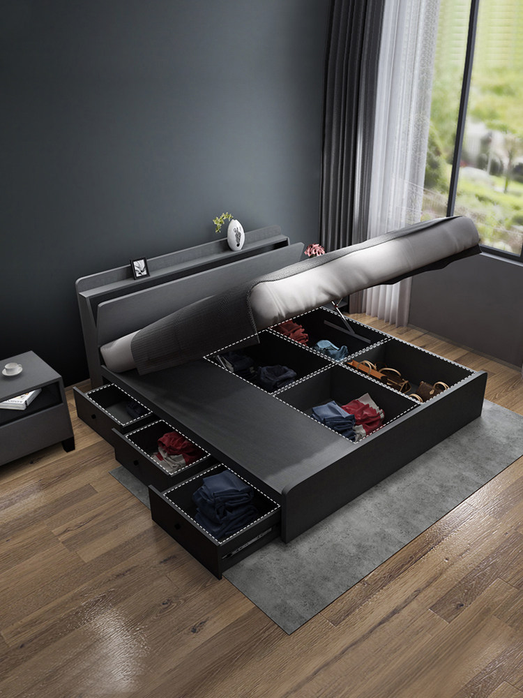 Modern air pressure high box storage bed soft by Northern Europe Simple drawer storage small apartment master bedroom double wedding bed furniture