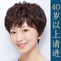 Wig female short hair middle-aged and elderly mother real hair full head wig set real hair silk natural short curly hair style