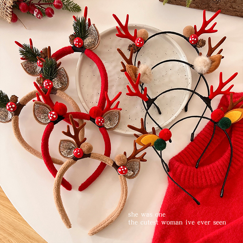 Christmas Red Deer Horn Hair Hoop Girl Child Cute Hair Card New Year Head Accessories Senteo Deer Head Hoop Adult Hair Accessories-Taobao