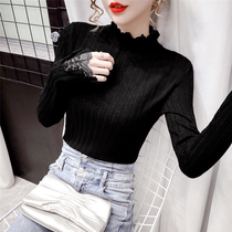 Brand discount store shopping mall counter withdrawal of the cabinet cut label womens tail stock clearance semi-high collar patchwork lace wild sweater