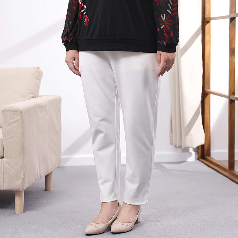 Middle-aged and elderly women's pants autumn and winter temperament all-match mother's trousers loose plus fat big size fat mother pants white