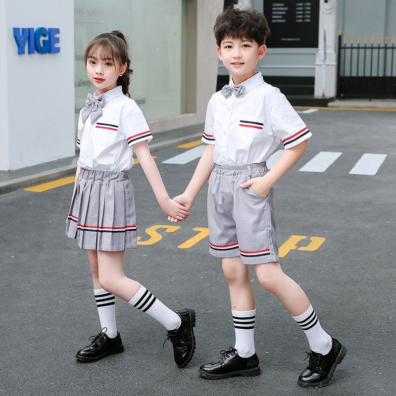 British style school uniform suit primary school students summer graduation photo white shirt kindergarten garden uniform summer graduation season class uniform