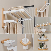 No punching bathroom corner storage rack beech wood towel rack set folding space aluminum towel rack white