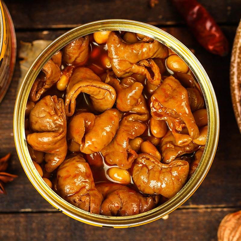 The chef's specialty braised fat intestines, pig intestines, canned meat, meals, pork cooked food, ready-to-eat instant food